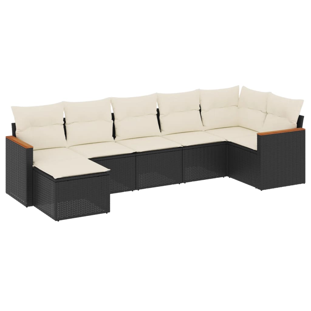 7-dijelni set vrtnih sofa od poliratana s jastucima crni