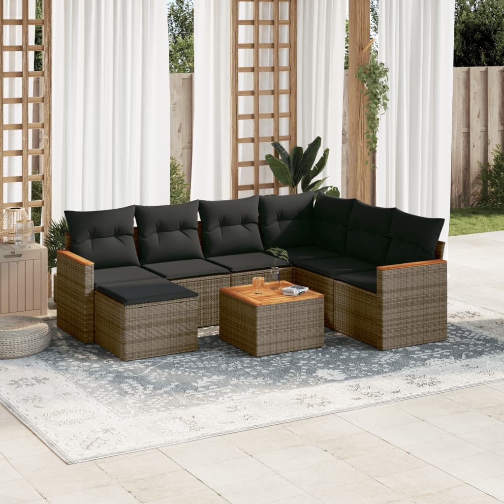 8-dijelni set vrtnih sofa od poliratana s jastucima sivi