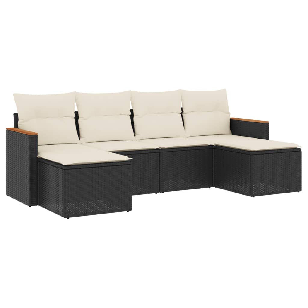 6-dijelni set vrtnih sofa s jastucima crni od poliratana