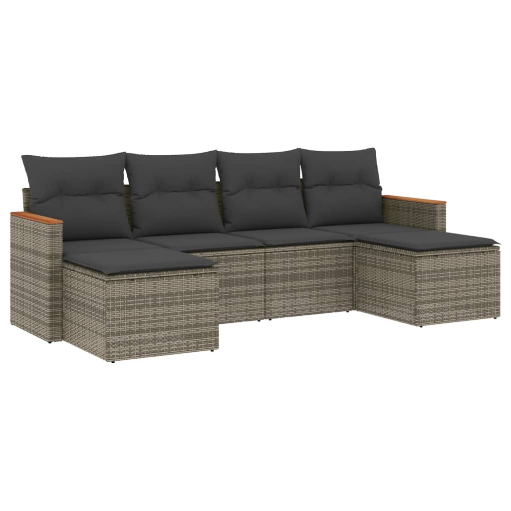 6-dijelni set vrtnih sofa od poliratana s jastucima sivi