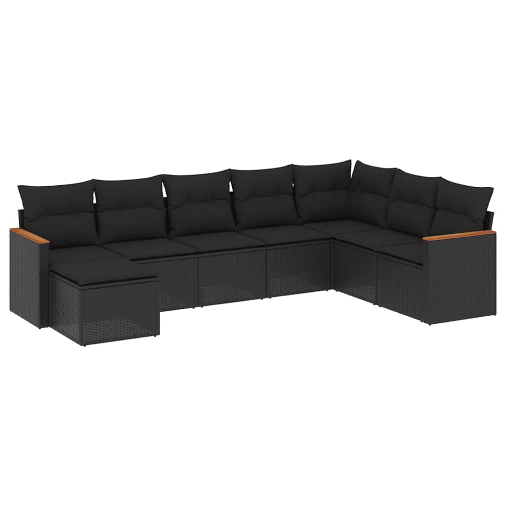 8-dijelni set vrtnih sofa od poliratana s jastucima crni