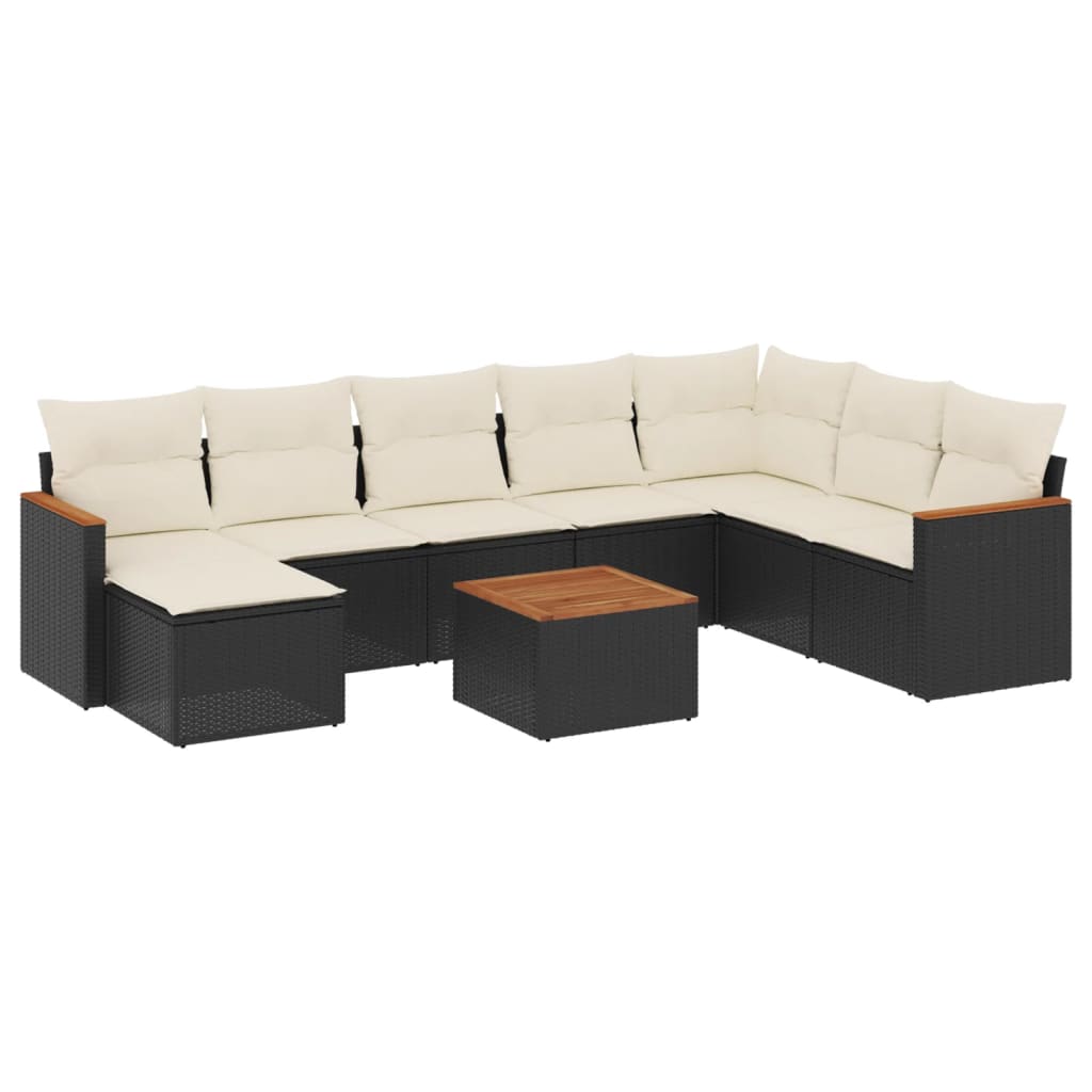 9-dijelni set vrtnih sofa s jastucima crni od poliratana