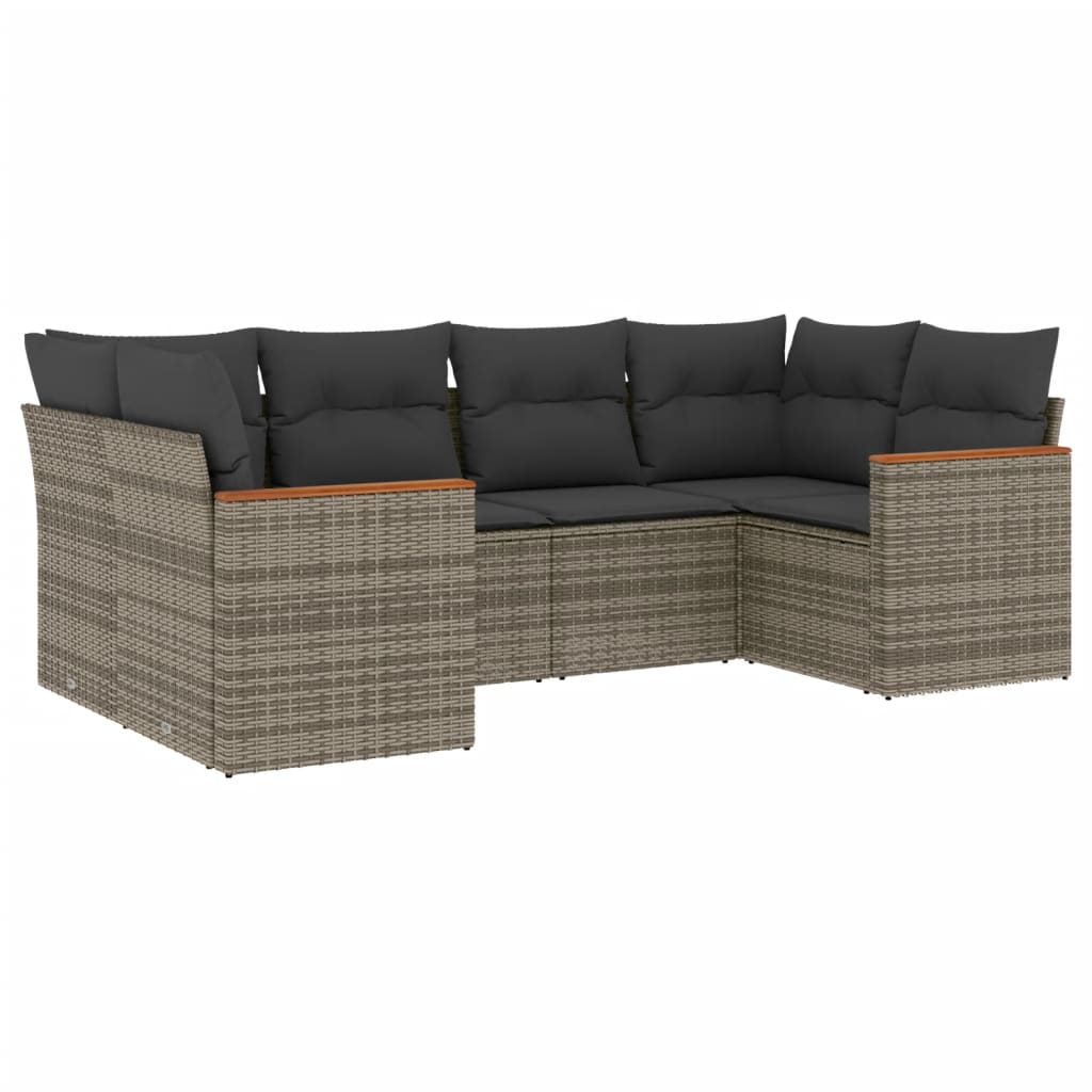 6-dijelni set vrtnih sofa od poliratana s jastucima sivi