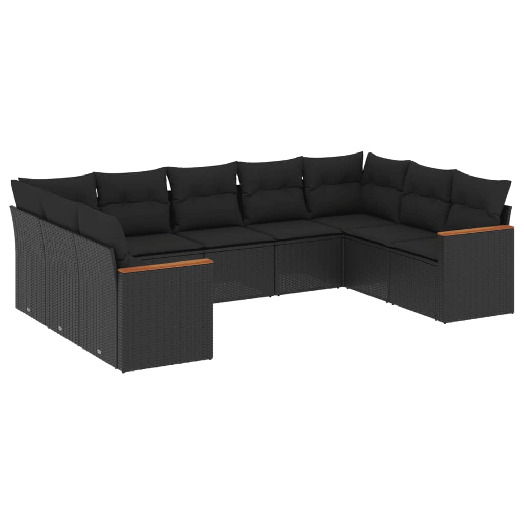 9-dijelni set vrtnih sofa s jastucima crni od poliratana