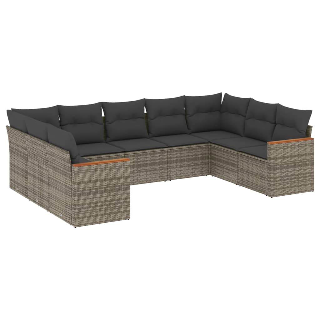 9-dijelni set vrtnih sofa od poliratana s jastucima sivi