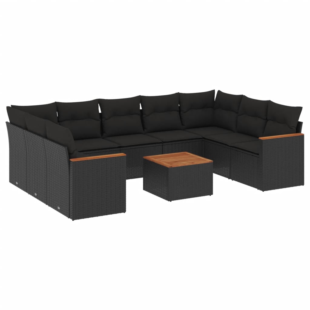 10-dijelni set vrtnih sofa s jastucima crni od poliratana