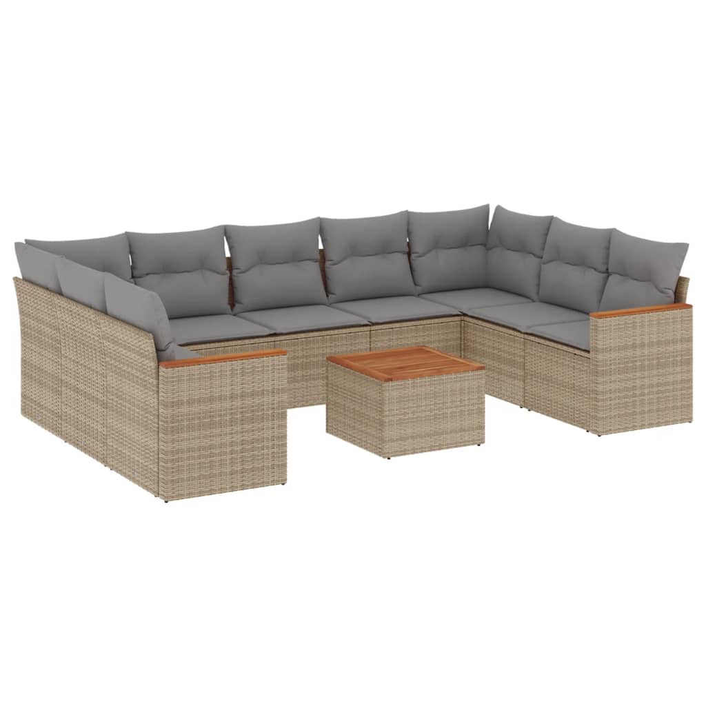 10-dijelni set vrtnih sofa s jastucima bež od poliratana