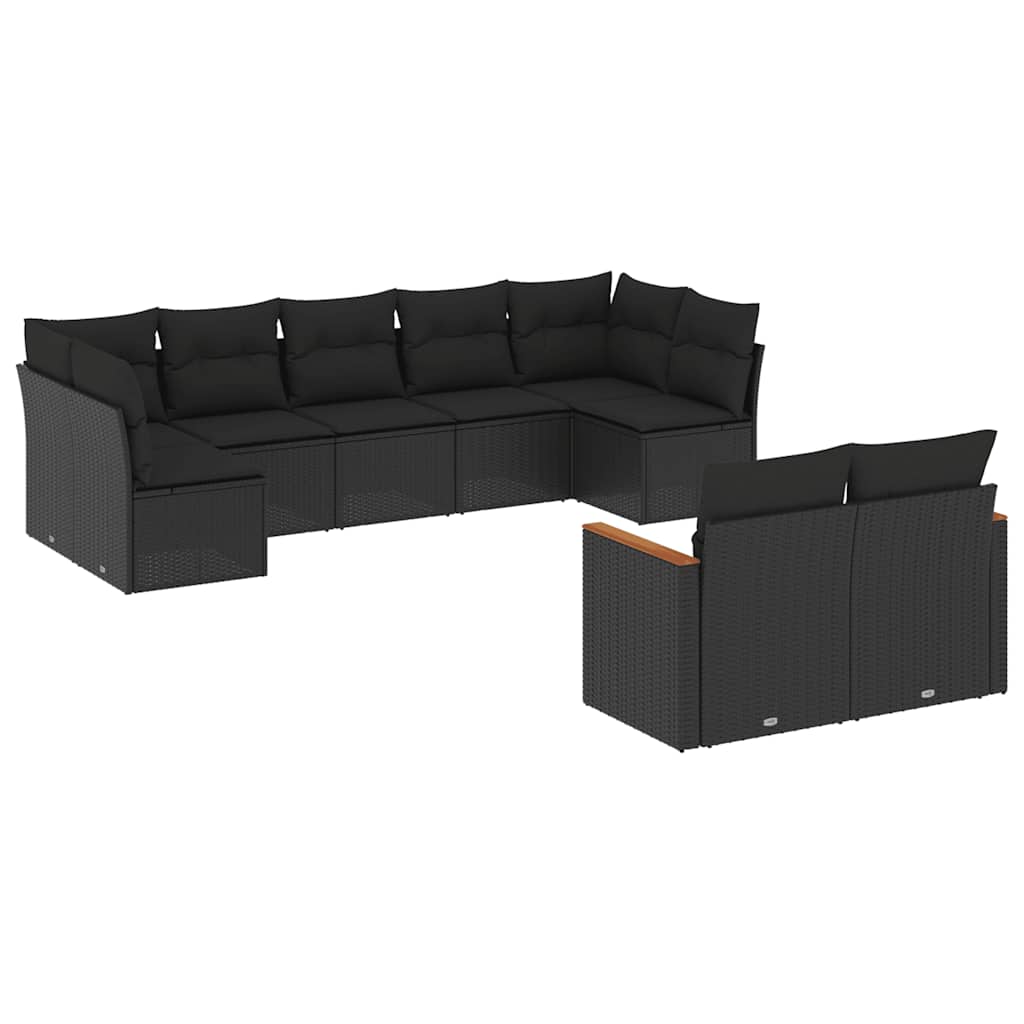 9-dijelni set vrtnih sofa s jastucima crni od poliratana