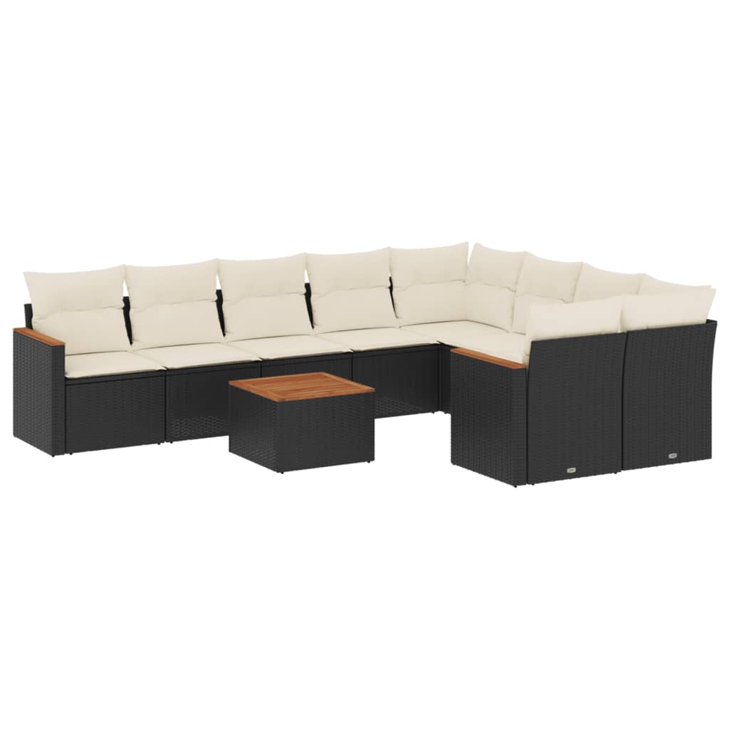 10-dijelni set vrtnih sofa s jastucima crni od poliratana