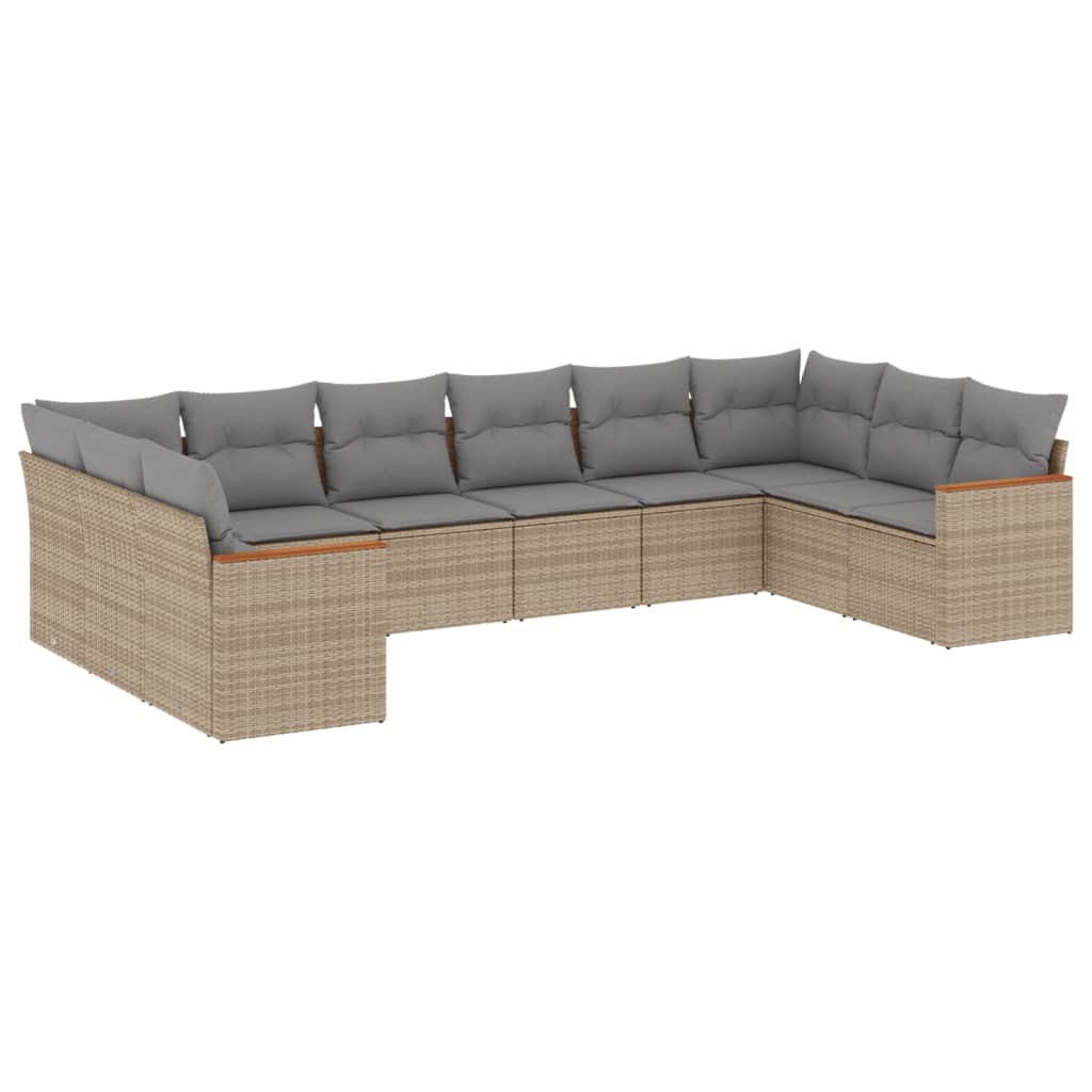 10-dijelni set vrtnih sofa s jastucima bež od poliratana