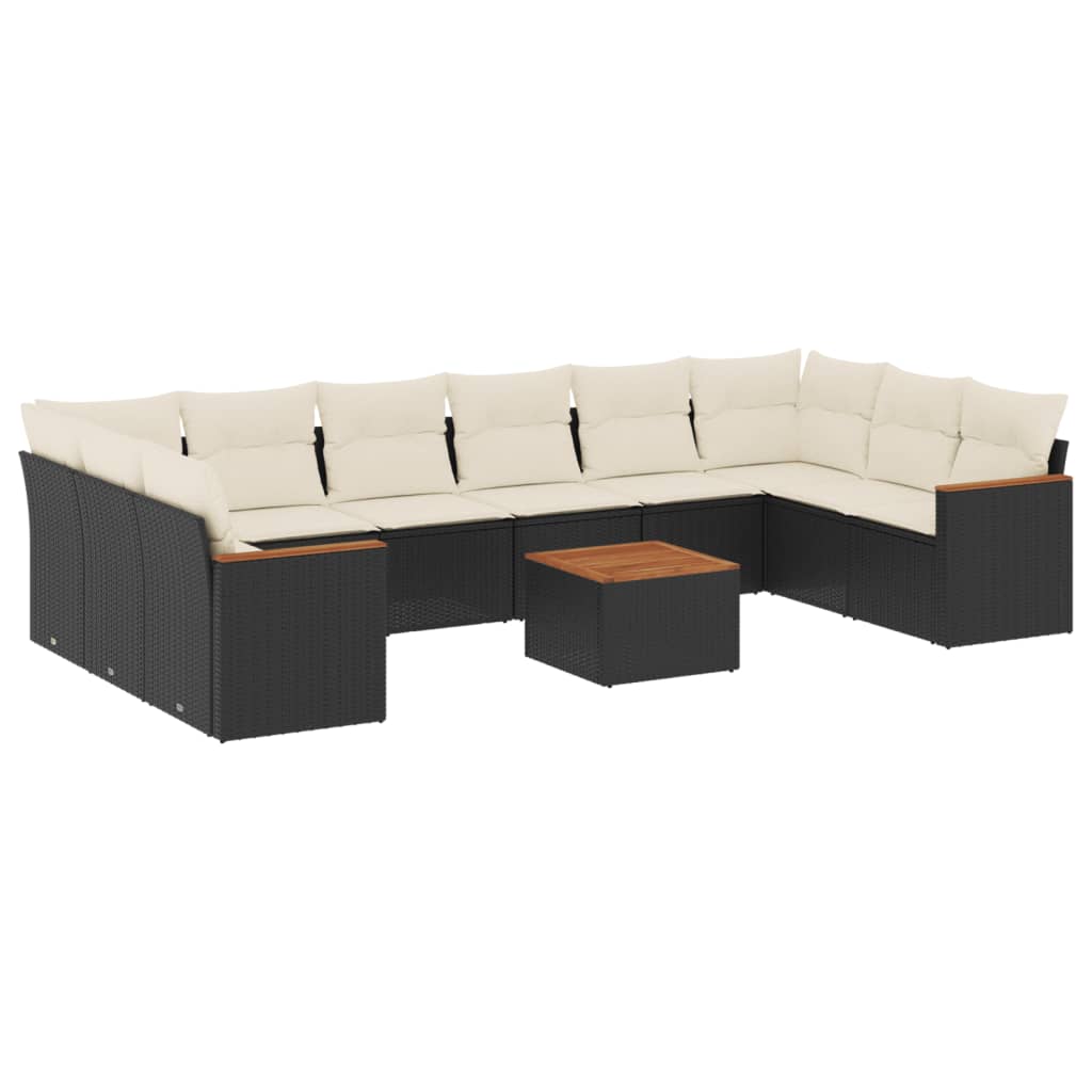 11-dijelni set vrtnih sofa od poliratana s jastucima crni