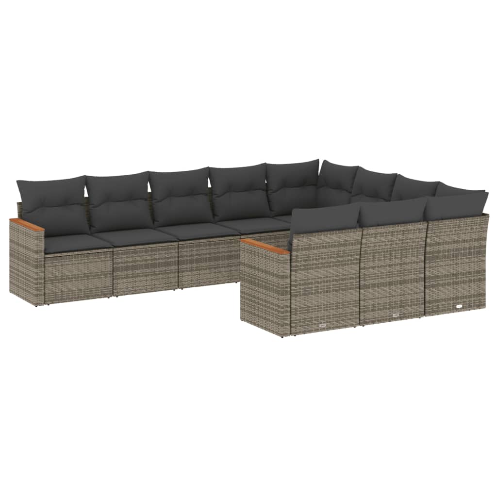 10-dijelni set vrtnih sofa od poliratana s jastucima sivi
