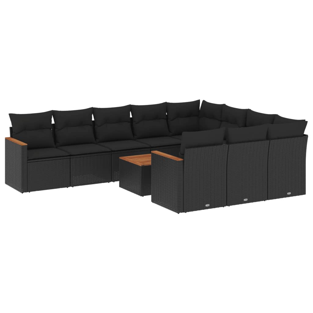 11-dijelni set vrtnih sofa od poliratana s jastucima crni