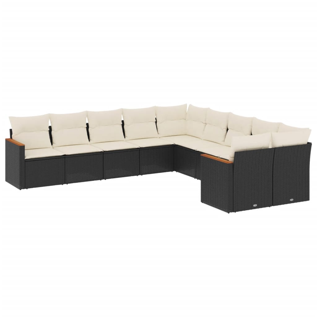 10-dijelni set vrtnih sofa s jastucima crni od poliratana
