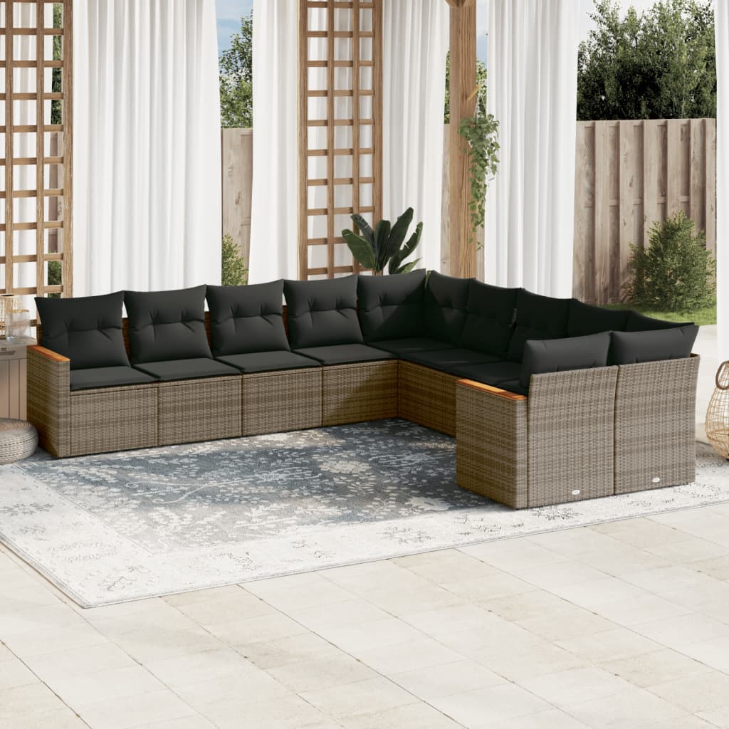 10-dijelni set vrtnih sofa od poliratana s jastucima sivi