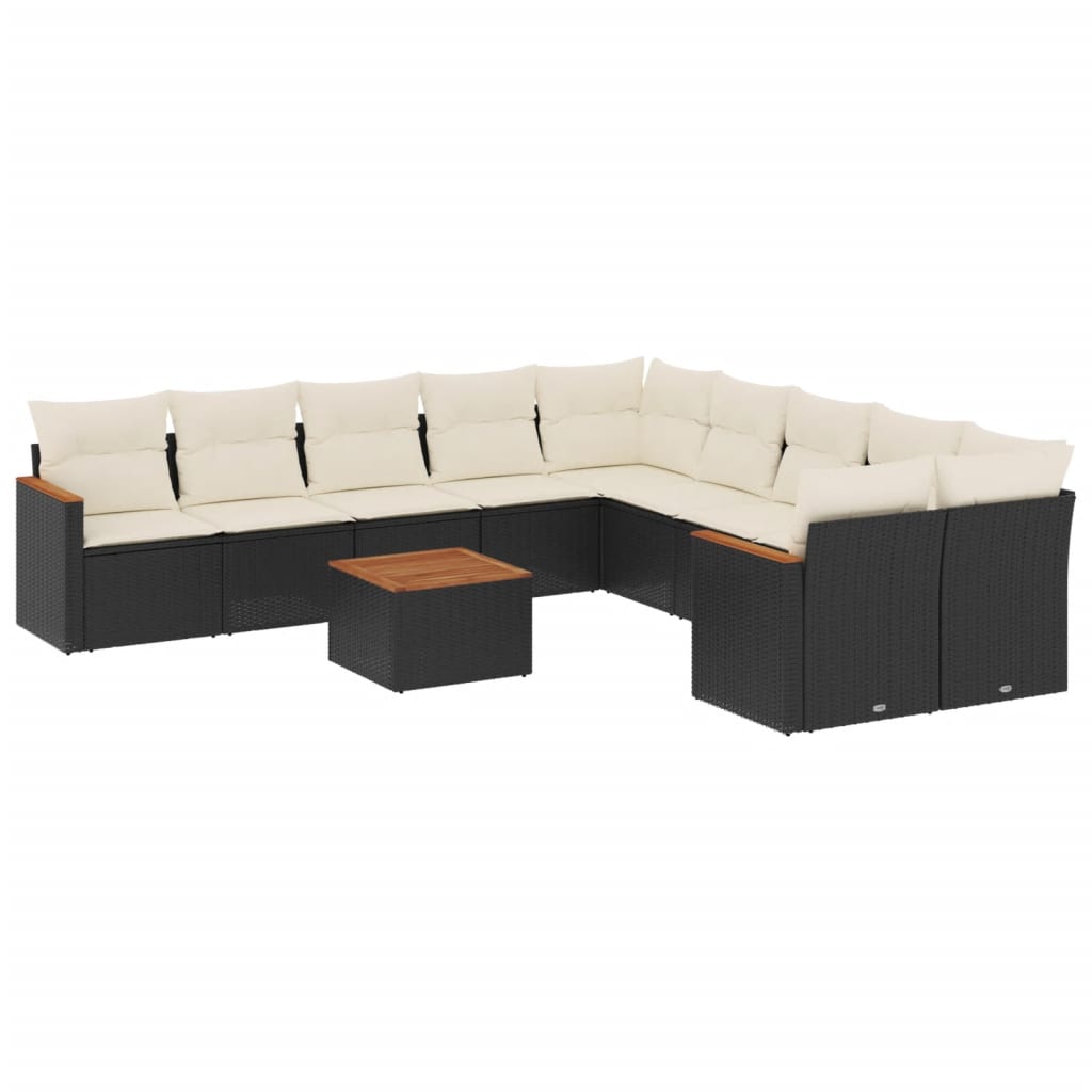 11-dijelni set vrtnih sofa od poliratana s jastucima crni