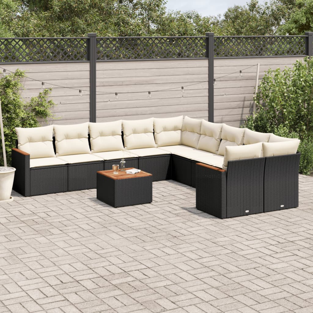 11-dijelni set vrtnih sofa od poliratana s jastucima crni