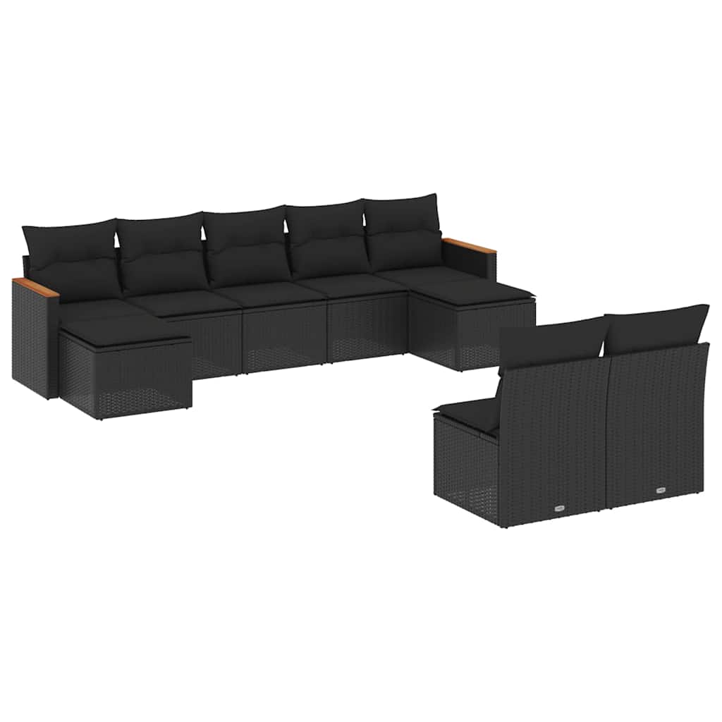 9-dijelni set vrtnih sofa s jastucima crni od poliratana
