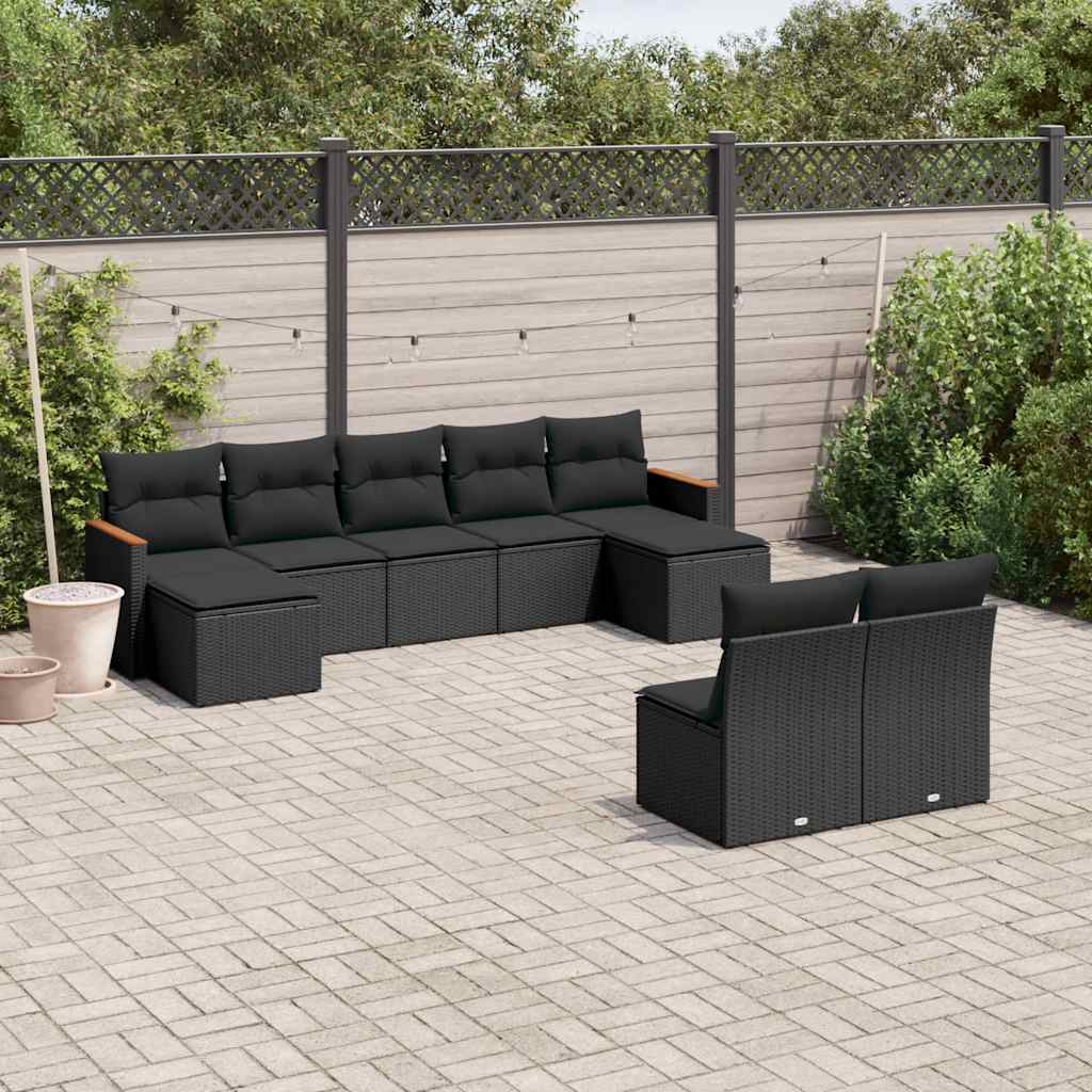 9-dijelni set vrtnih sofa s jastucima crni od poliratana
