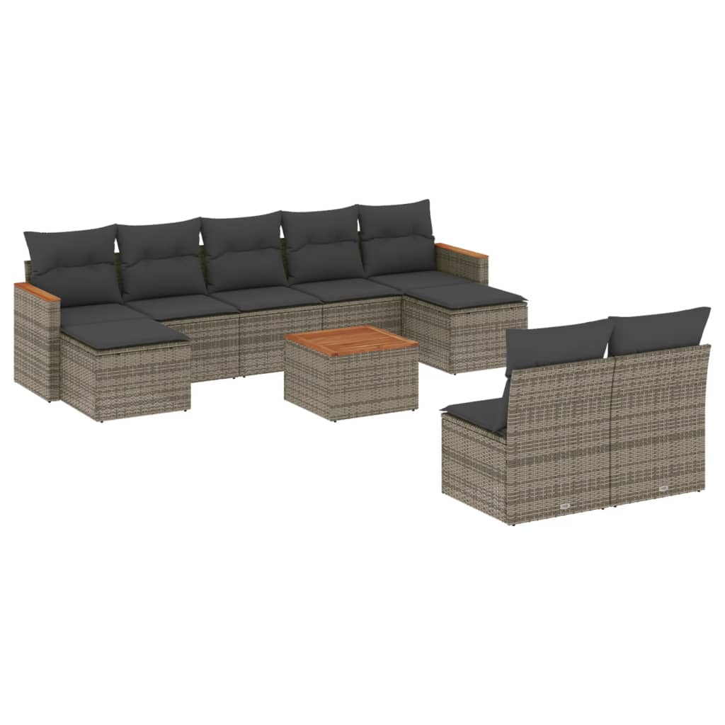 10-dijelni set vrtnih sofa od poliratana s jastucima sivi