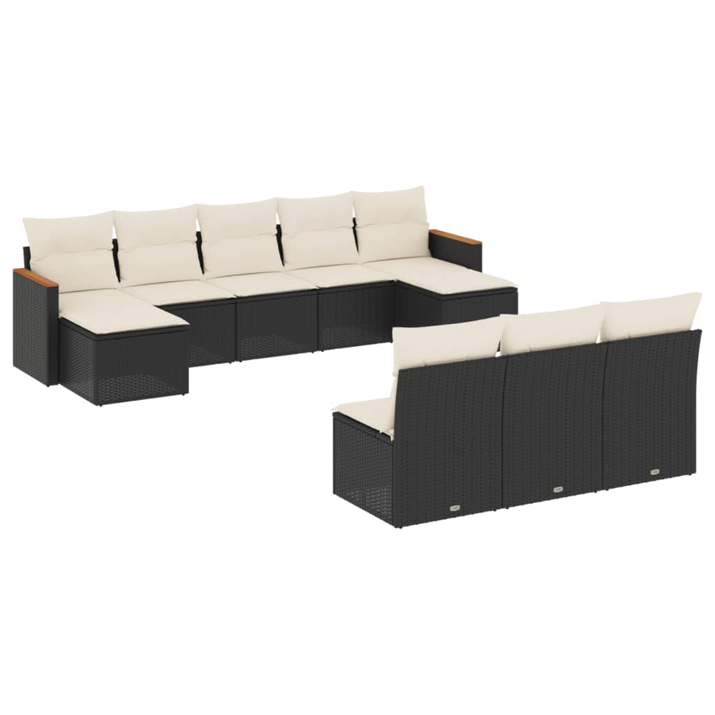 10-dijelni set vrtnih sofa s jastucima crni od poliratana