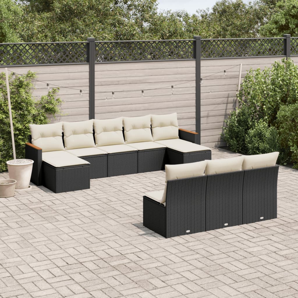 10-dijelni set vrtnih sofa s jastucima crni od poliratana
