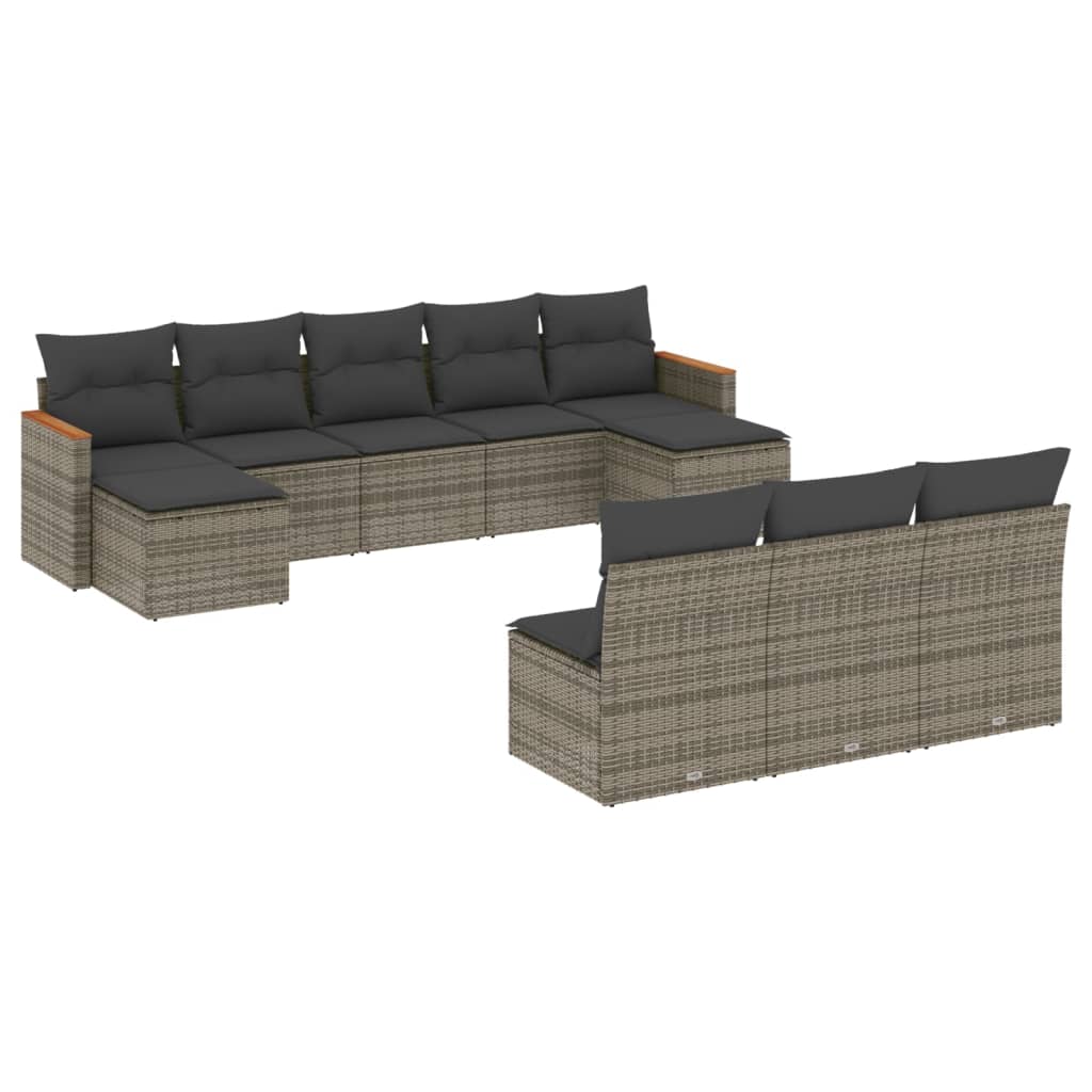 10-dijelni set vrtnih sofa od poliratana s jastucima sivi
