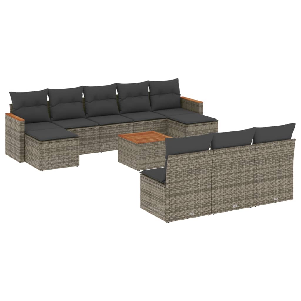 11-dijelni set vrtnih sofa od poliratana s jastucima sivi