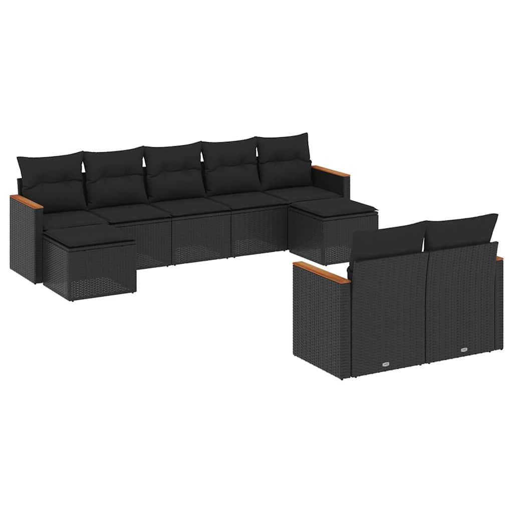 9-dijelni set vrtnih sofa s jastucima crni od poliratana