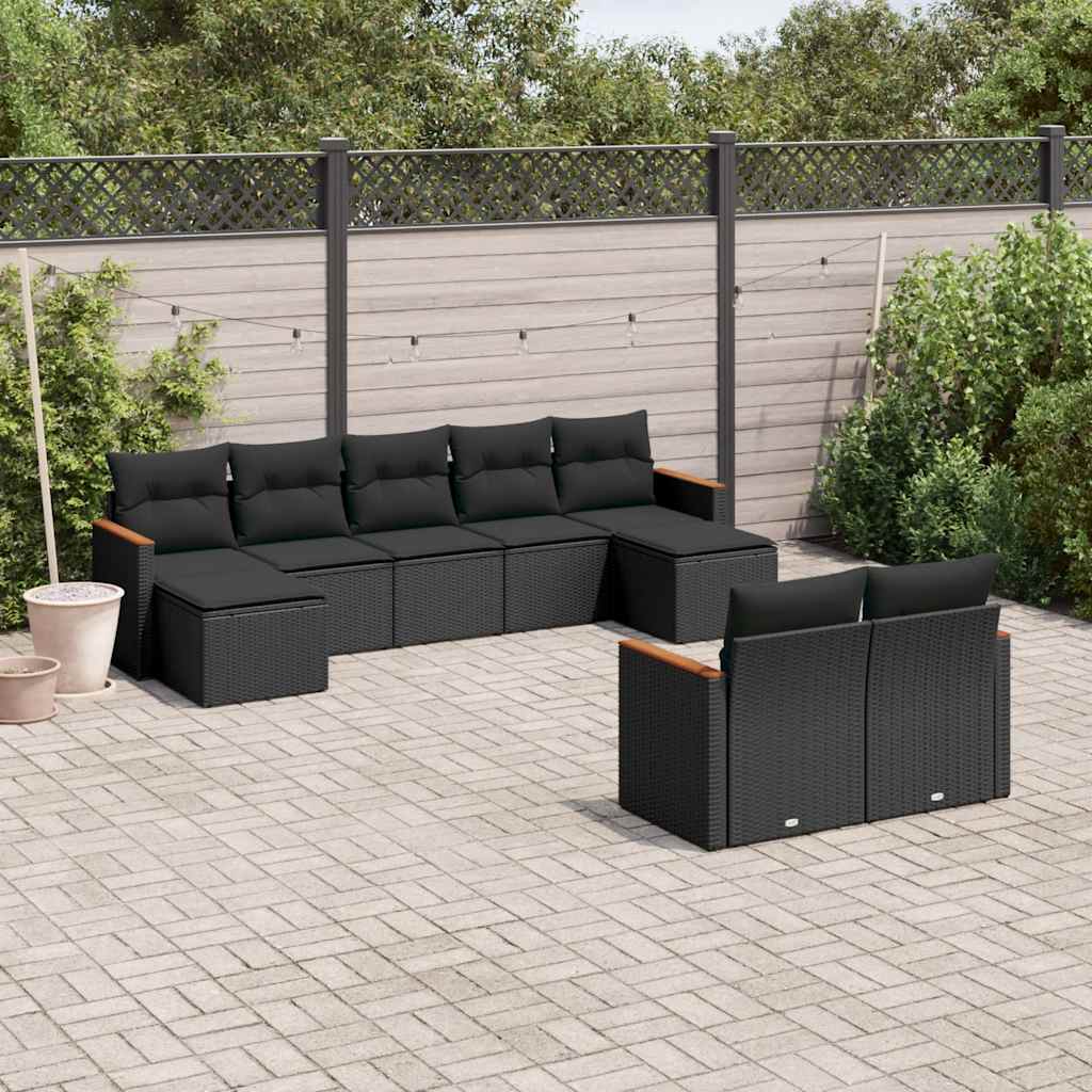 9-dijelni set vrtnih sofa s jastucima crni od poliratana