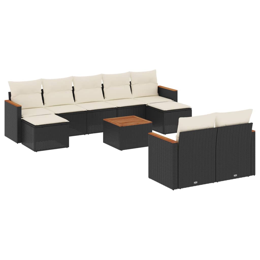 10-dijelni set vrtnih sofa s jastucima crni od poliratana