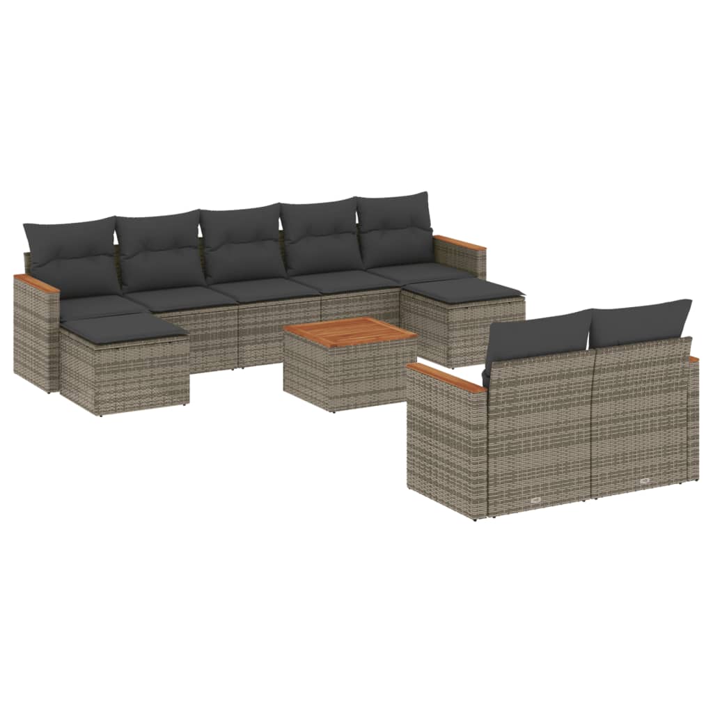 10-dijelni set vrtnih sofa od poliratana s jastucima sivi