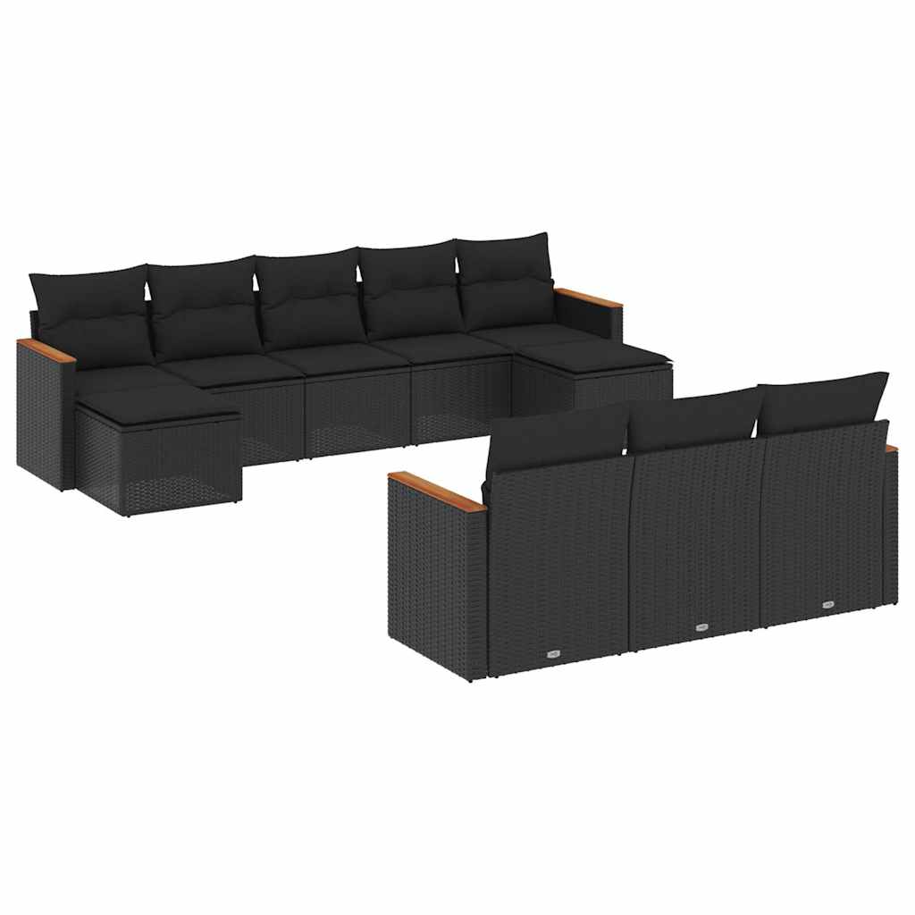10-dijelni set vrtnih sofa s jastucima crni od poliratana