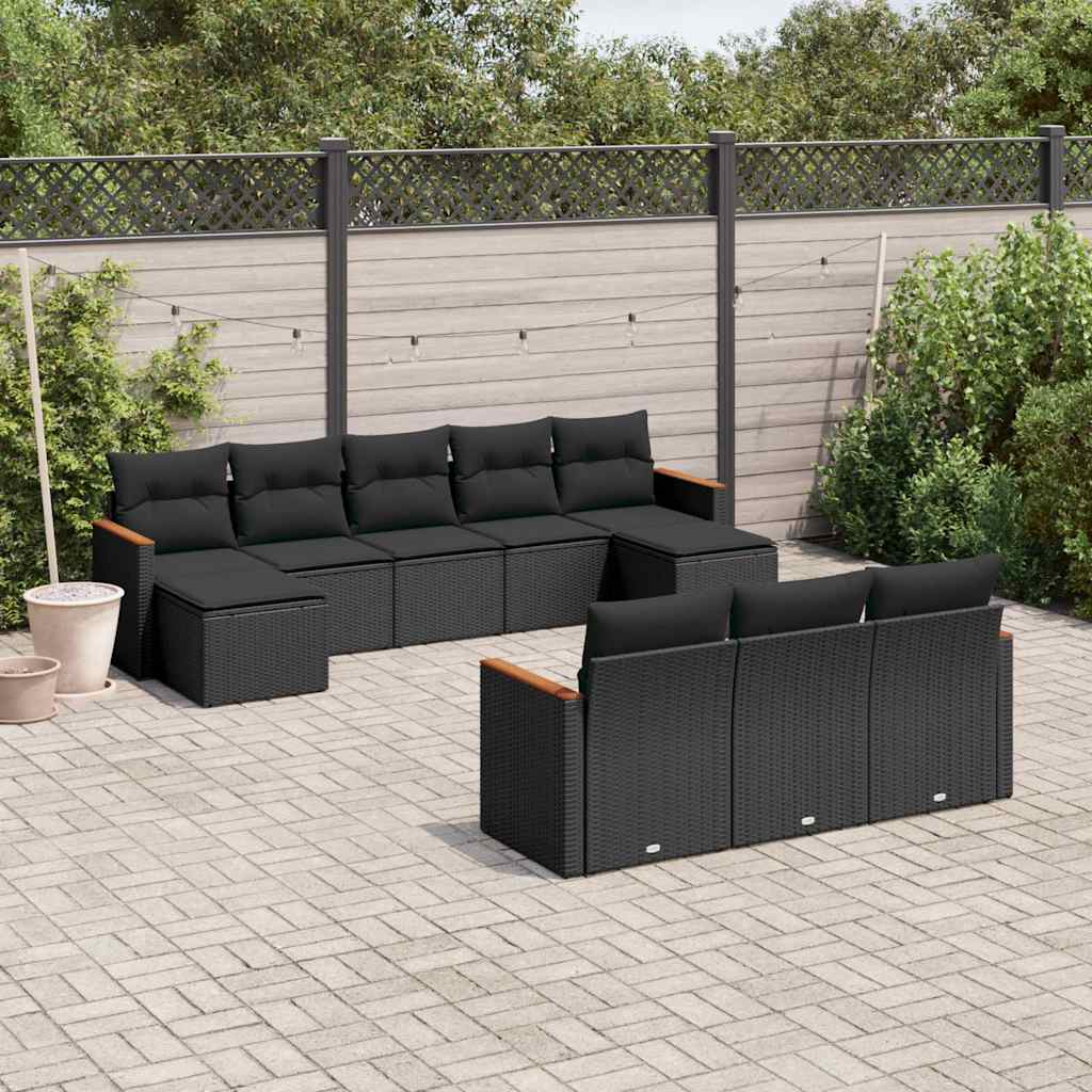 10-dijelni set vrtnih sofa s jastucima crni od poliratana