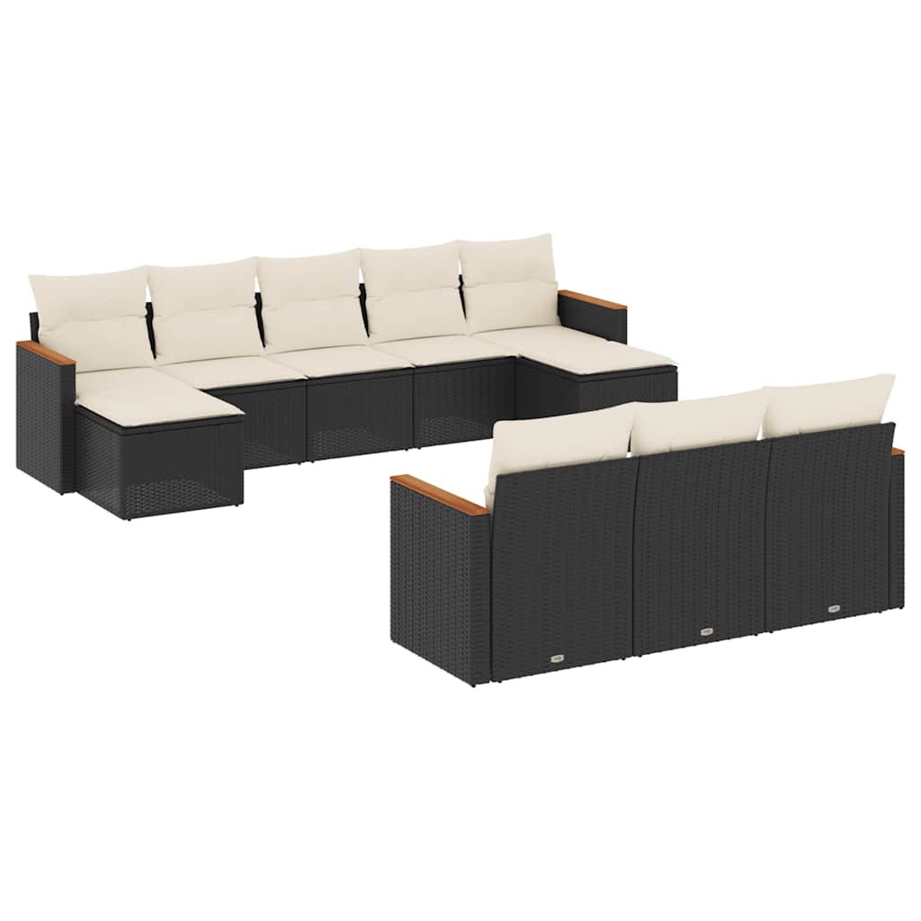 10-dijelni set vrtnih sofa s jastucima crni od poliratana