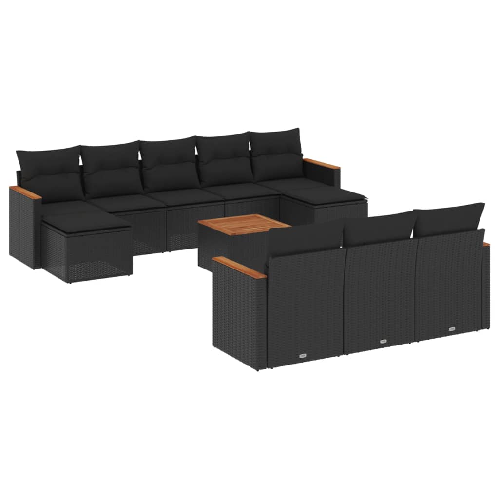 11-dijelni set vrtnih sofa od poliratana s jastucima crni