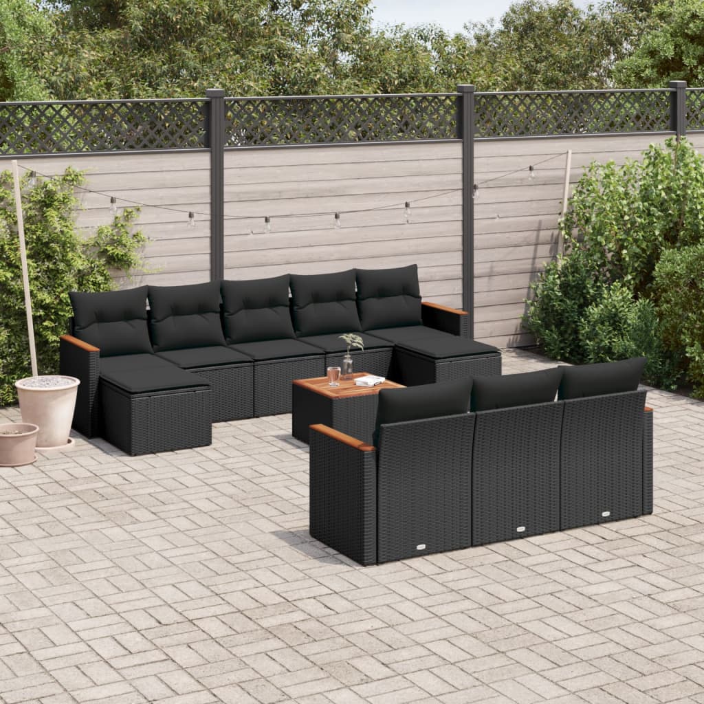 11-dijelni set vrtnih sofa od poliratana s jastucima crni