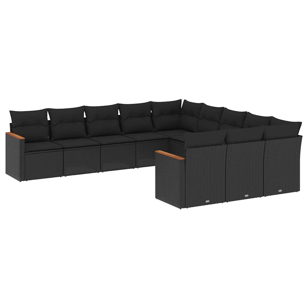 11-dijelni set vrtnih sofa od poliratana s jastucima crni