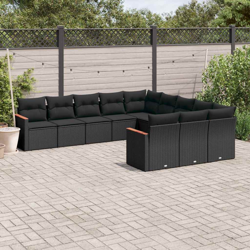 11-dijelni set vrtnih sofa od poliratana s jastucima crni