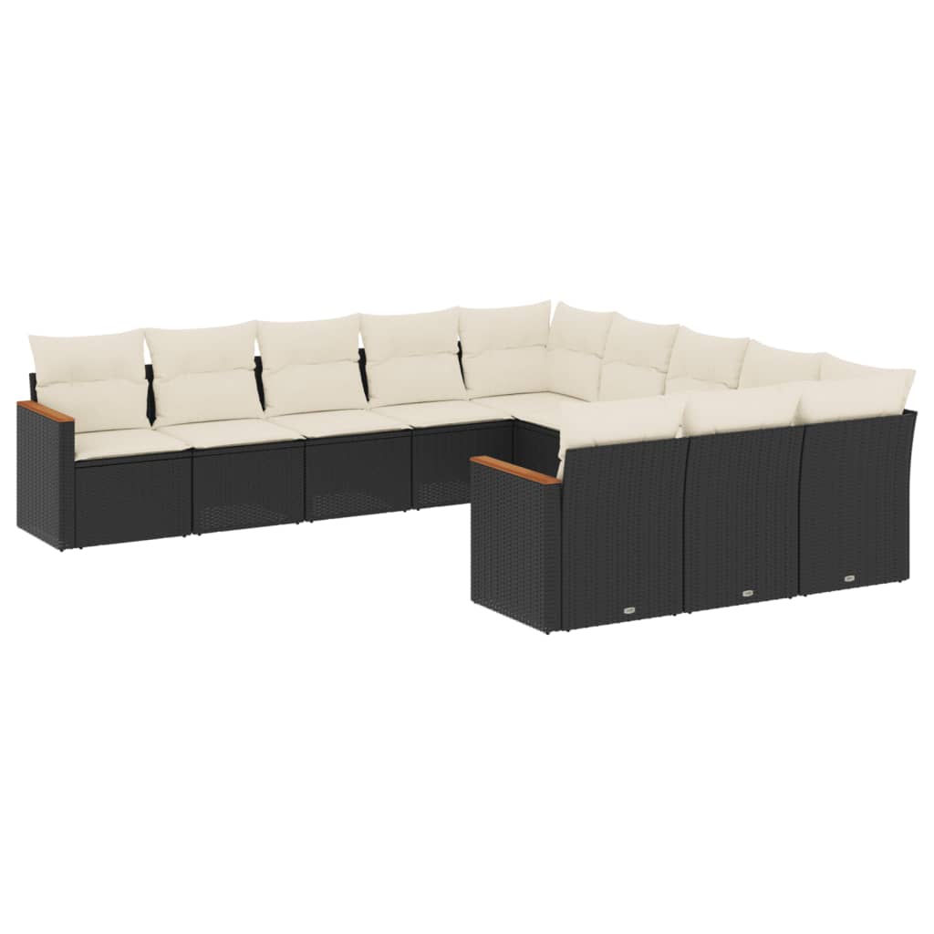 11-dijelni set vrtnih sofa od poliratana s jastucima crni
