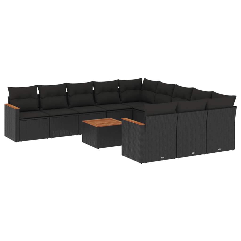 12-dijelni set vrtnih sofa od poliratana s jastucima crni