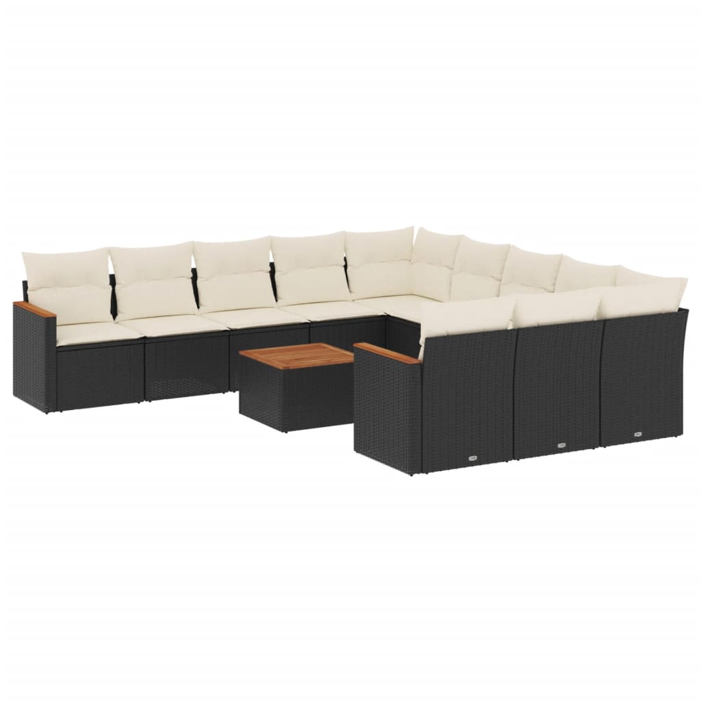12-dijelni set vrtnih sofa od poliratana s jastucima crni