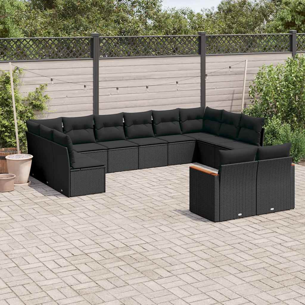 12-dijelni set vrtnih sofa od poliratana s jastucima crni
