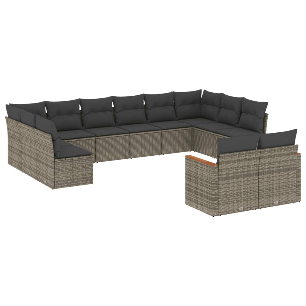 12-dijelni set vrtnih sofa od poliratana s jastucima sivi