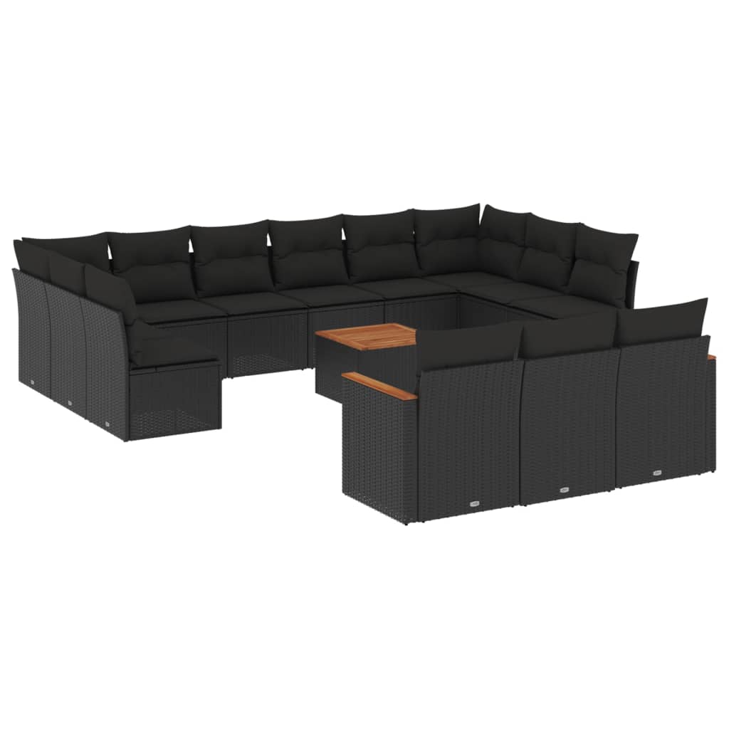 14-dijelni set vrtnih sofa s jastucima poliratan crni