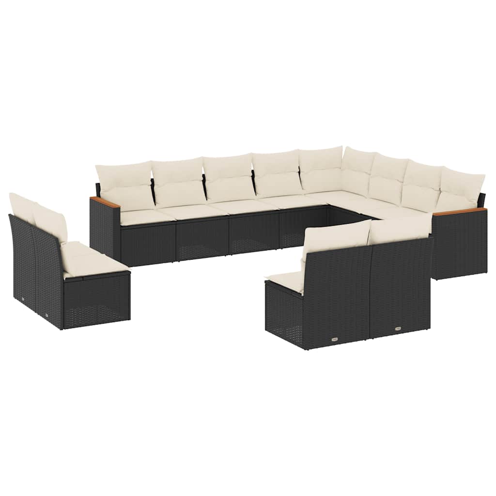 12-dijelni set vrtnih sofa od poliratana s jastucima crni