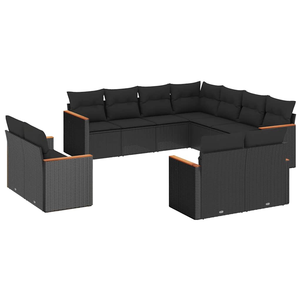 11-dijelni set vrtnih sofa od poliratana s jastucima crni
