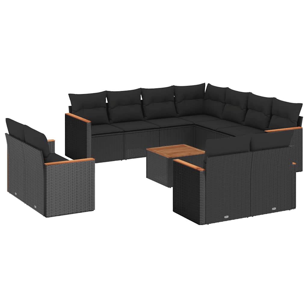 12-dijelni set vrtnih sofa od poliratana s jastucima crni