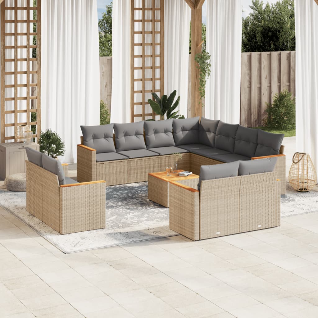 12-dijelni set vrtnih sofa od poliratana s jastucima bež