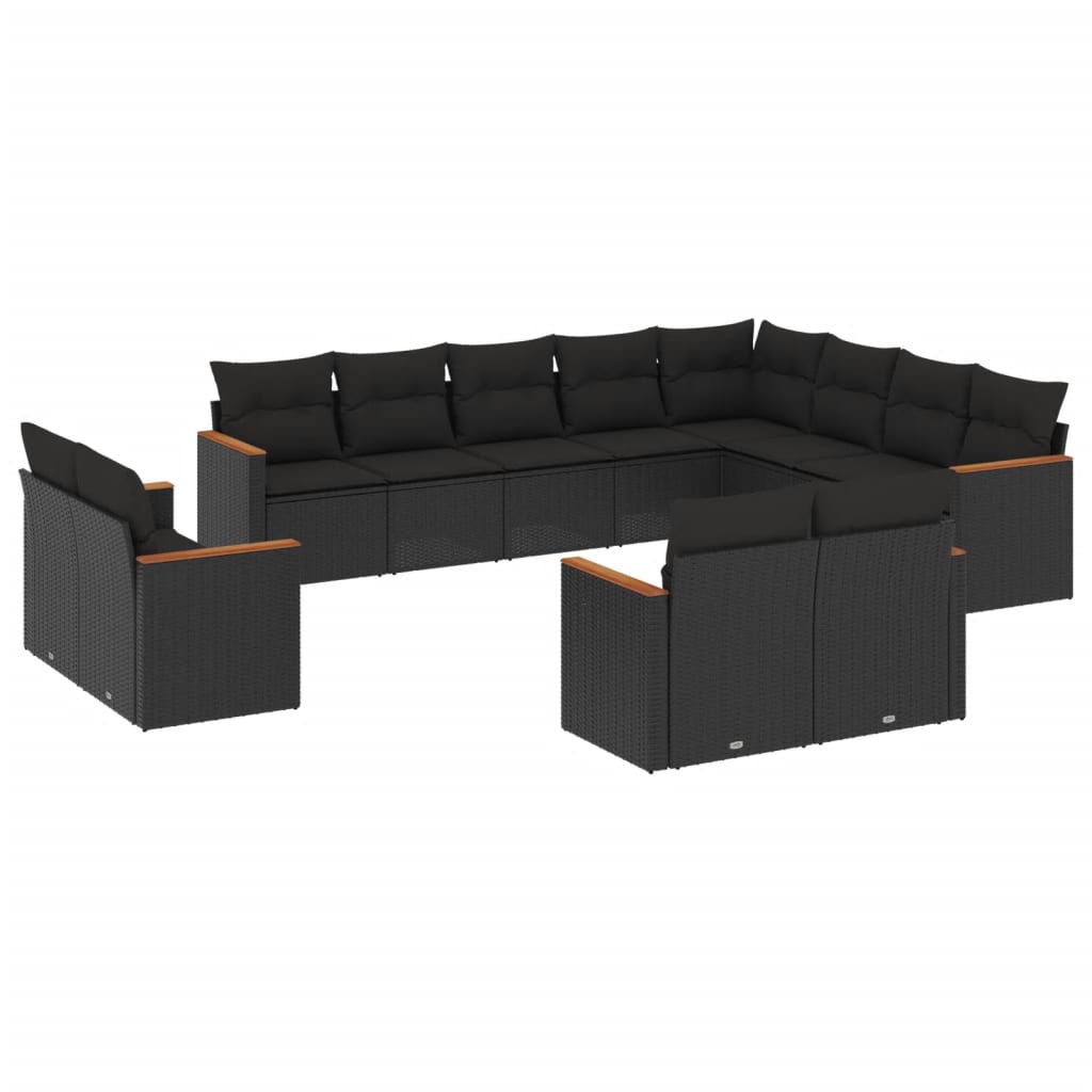 12-dijelni set vrtnih sofa od poliratana s jastucima crni